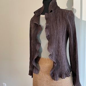 Jacket Tank Set Chocolate Ruffle Glam Crinkle Pleat